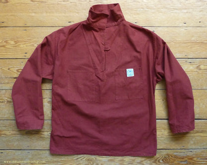 Vintage Mens 1970s 1980s Le Glazik French Breton Fisherman Smock & Trousers Set Brick Red Canvas Workwear M/L