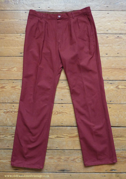 Vintage Mens 1970s 1980s Le Glazik French Breton Fisherman Smock & Trousers Set Brick Red Canvas Workwear M/L