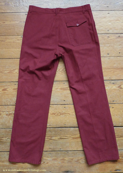 Vintage Mens 1970s 1980s Le Glazik French Breton Fisherman Smock & Trousers Set Brick Red Canvas Workwear M/L