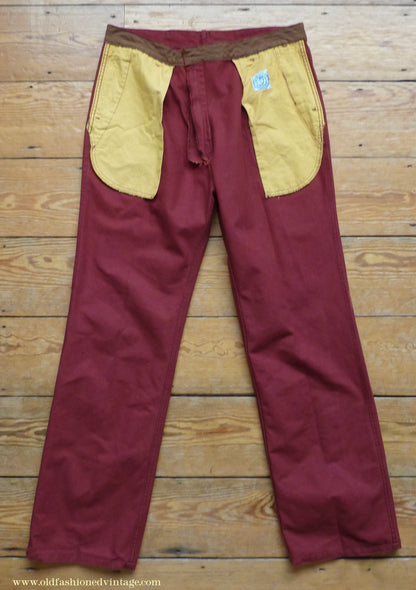 Vintage Mens 1970s 1980s Le Glazik French Breton Fisherman Smock & Trousers Set Brick Red Canvas Workwear M/L