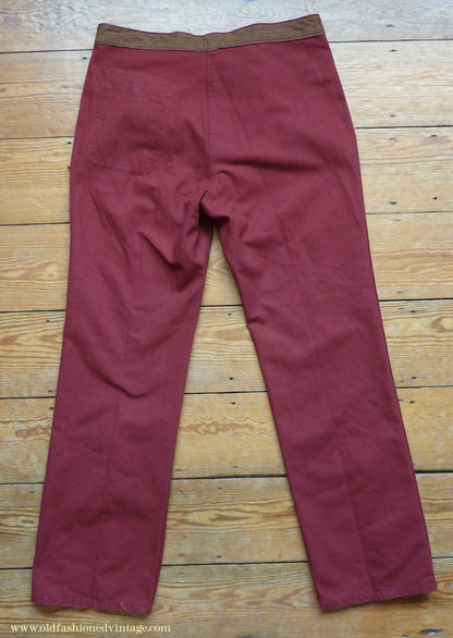 Vintage Mens 1970s 1980s Le Glazik French Breton Fisherman Smock & Trousers Set Brick Red Canvas Workwear M/L