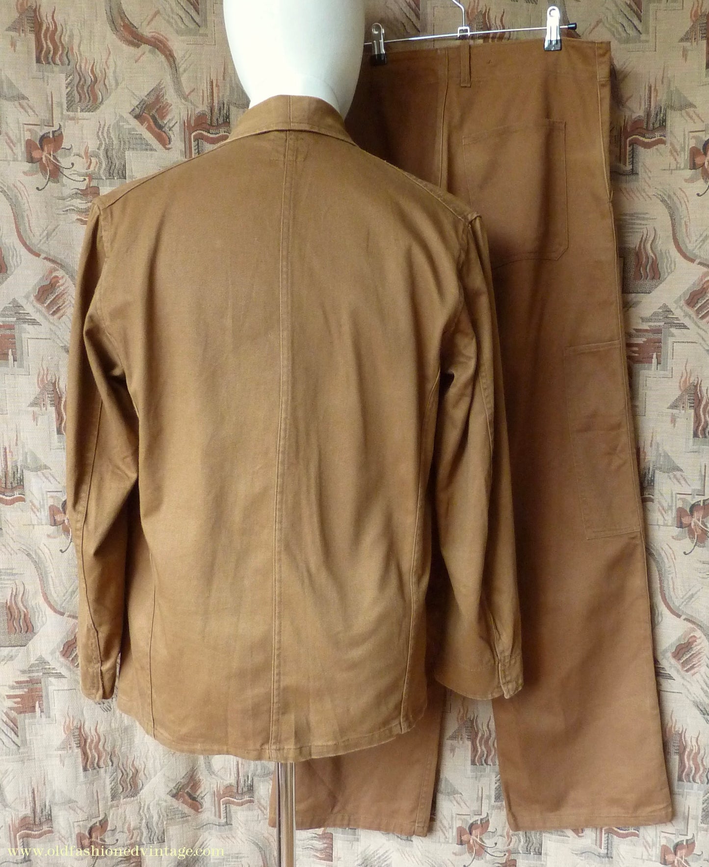 Vintage Mens 1950s British 'Harpoon' Workwear Suit Engineer Jacket & Trousers Brown Cotton Drill 38"