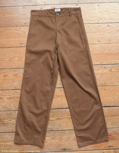 Vintage Mens 1950s British 'Harpoon' Workwear Suit Engineer Jacket & Trousers Brown Cotton Drill 38"