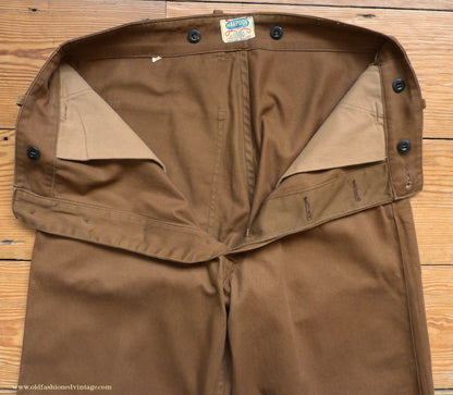 Vintage Mens 1950s British 'Harpoon' Workwear Suit Engineer Jacket & Trousers Brown Cotton Drill 38"
