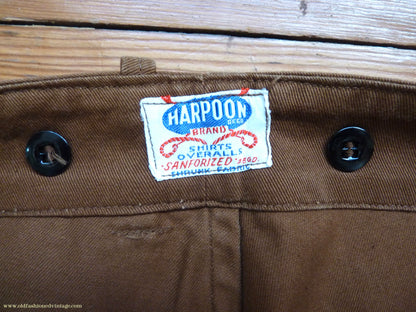 Vintage Mens 1950s British 'Harpoon' Workwear Suit Engineer Jacket & Trousers Brown Cotton Drill 38"