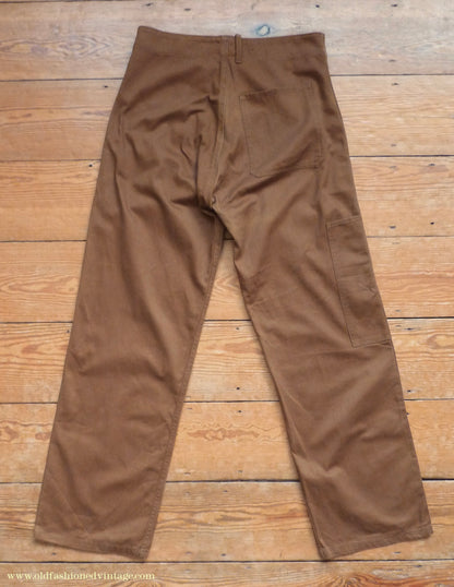 Vintage Mens 1950s British 'Harpoon' Workwear Suit Engineer Jacket & Trousers Brown Cotton Drill 38"