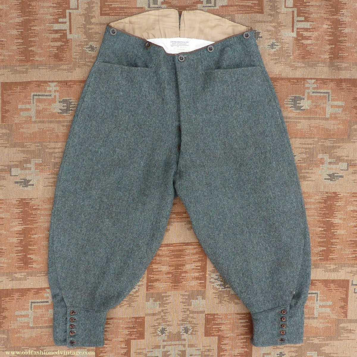 Vintage Mens 1940s Bespoke Tweed Knicker Breeches Plus Fours +4s Grey Green Wool Trousers Breeks Pants 31"