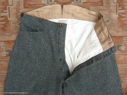 Vintage Mens 1940s Bespoke Tweed Knicker Breeches Plus Fours +4s Grey Green Wool Trousers Breeks Pants 31"