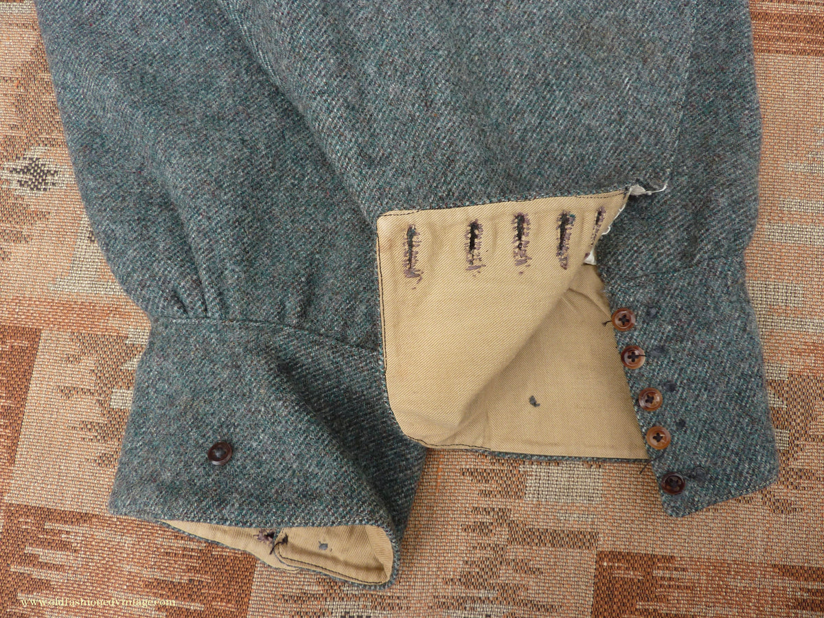 Vintage Mens 1940s Bespoke Tweed Knicker Breeches Plus Fours +4s Grey Green Wool Trousers Breeks Pants 31"