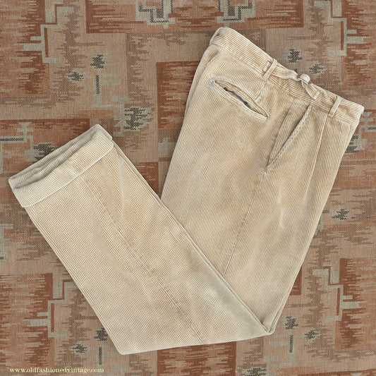 Vintage Mens 1950s British Corduroy Trousers Cords Sand Straw Beige Work Pants 30"