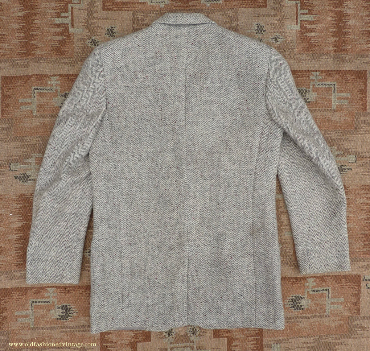 Vintage Mens 1950s Harris Tweed Sports Jacket Patch Pockets Oatmeal Grey Flecked Herringbone 37"