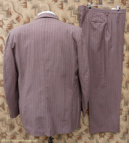 Vintage Mens 1940s American Double Breasted Suit Brown Pinstripe XL XXL 46" / 48"