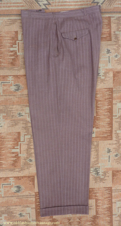 Vintage Mens 1940s American Double Breasted Suit Brown Pinstripe XL XXL 46" / 48"