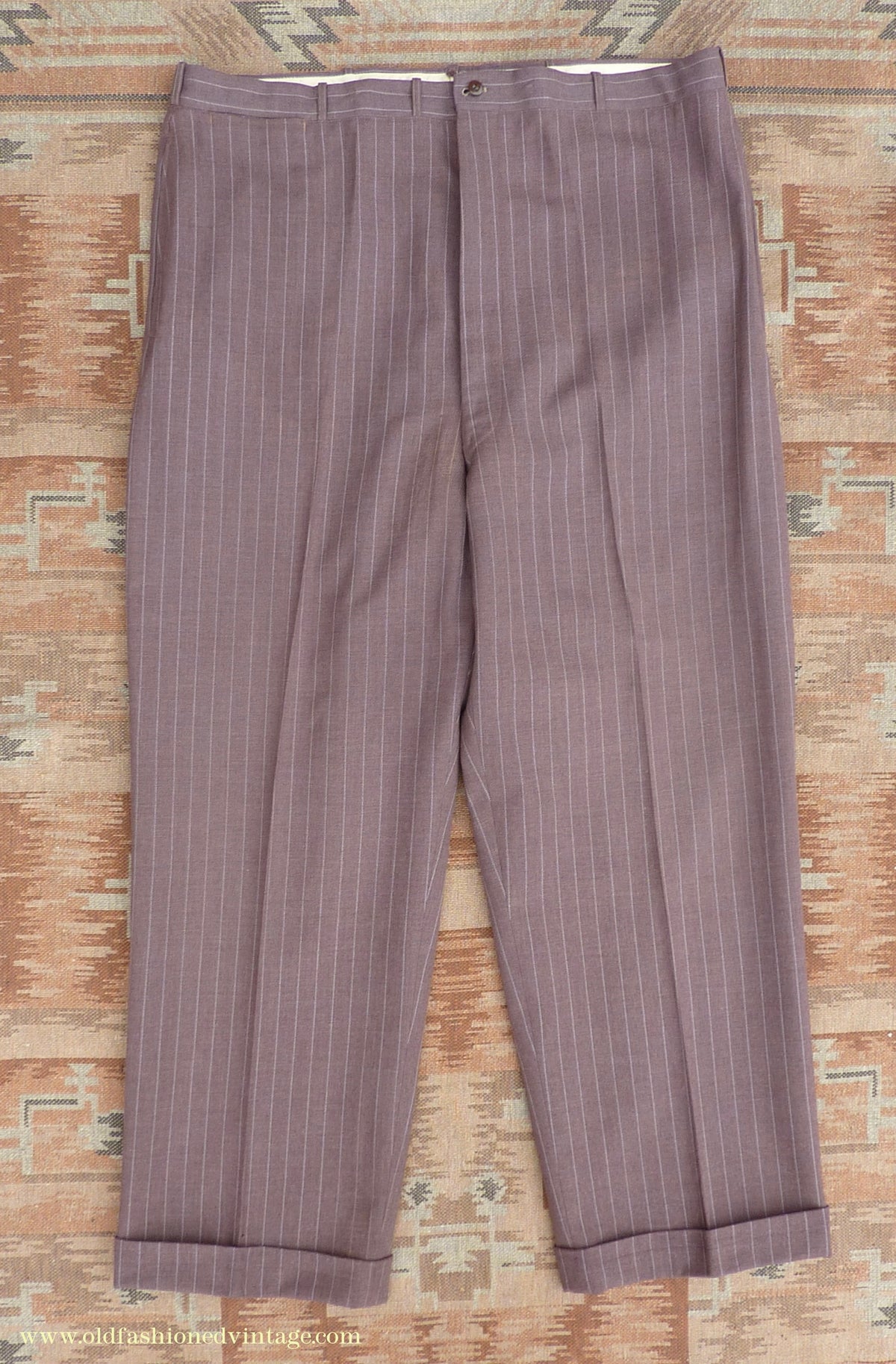 Vintage Mens 1940s American Double Breasted Suit Brown Pinstripe XL XXL 46" / 48"