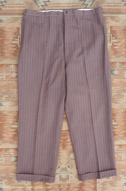 Vintage Mens 1940s American Double Breasted Suit Brown Pinstripe XL XXL 46" / 48"