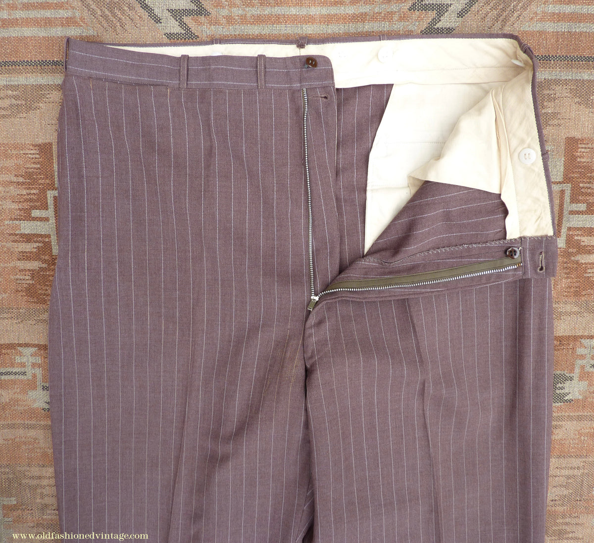 Vintage Mens 1940s American Double Breasted Suit Brown Pinstripe XL XXL 46" / 48"
