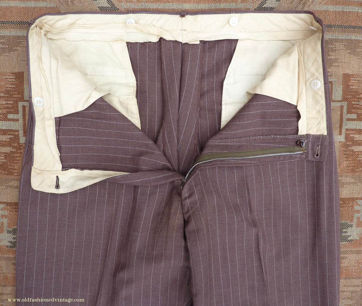Vintage Mens 1940s American Double Breasted Suit Brown Pinstripe XL XXL 46" / 48"