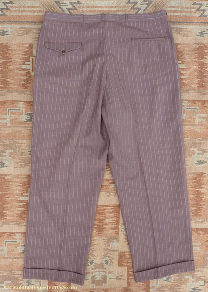 Vintage Mens 1940s American Double Breasted Suit Brown Pinstripe XL XXL 46" / 48"