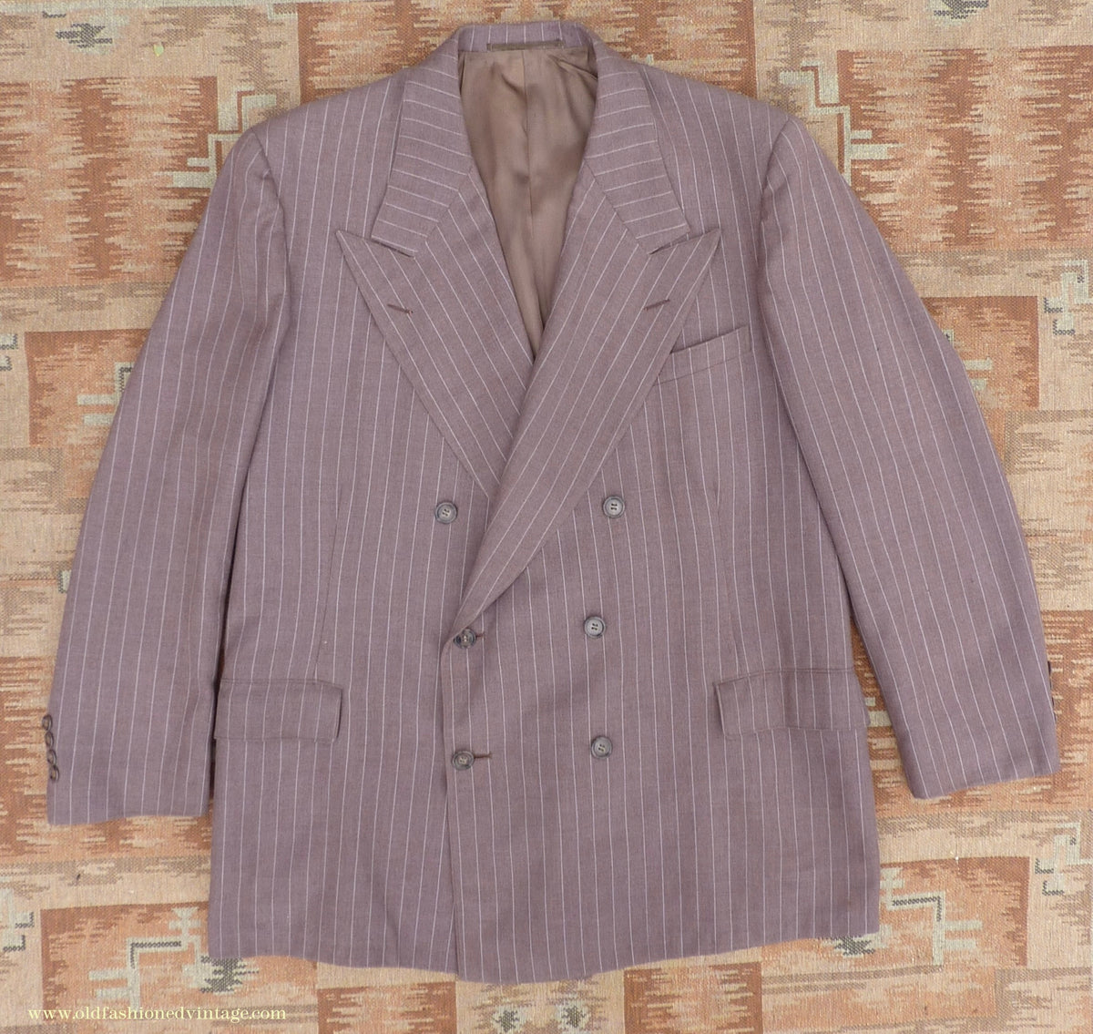 Vintage Mens 1940s American Double Breasted Suit Brown Pinstripe XL XXL 46" / 48"