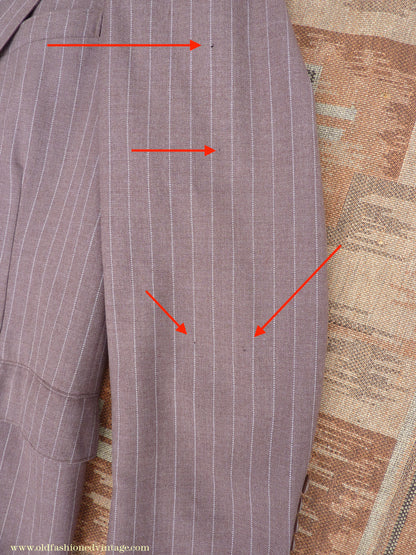 Vintage Mens 1940s American Double Breasted Suit Brown Pinstripe XL XXL 46" / 48"
