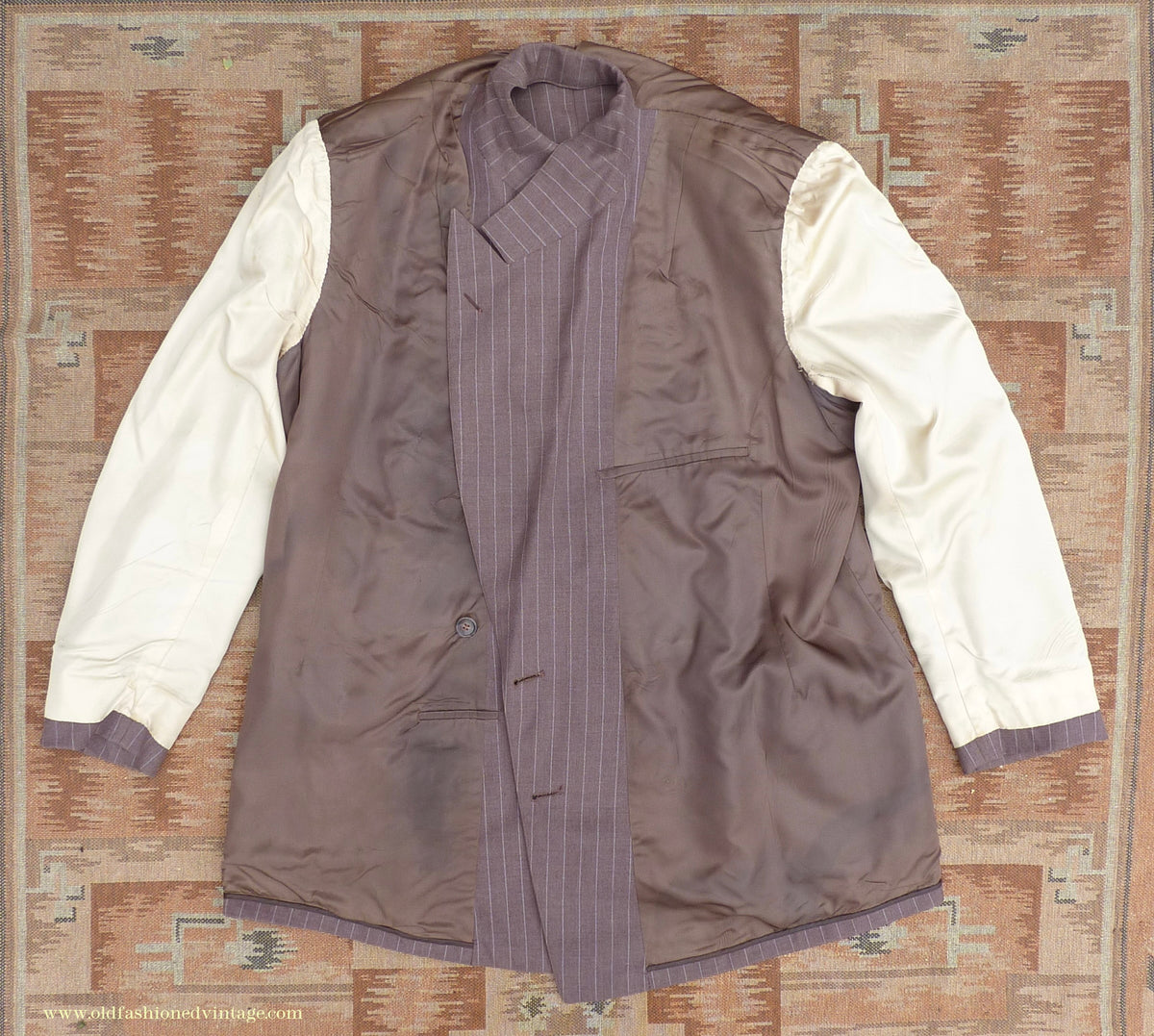 Vintage Mens 1940s American Double Breasted Suit Brown Pinstripe XL XXL 46" / 48"