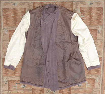 Vintage Mens 1940s American Double Breasted Suit Brown Pinstripe XL XXL 46" / 48"