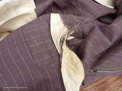 Vintage Mens 1940s American Double Breasted Suit Brown Pinstripe XL XXL 46" / 48"