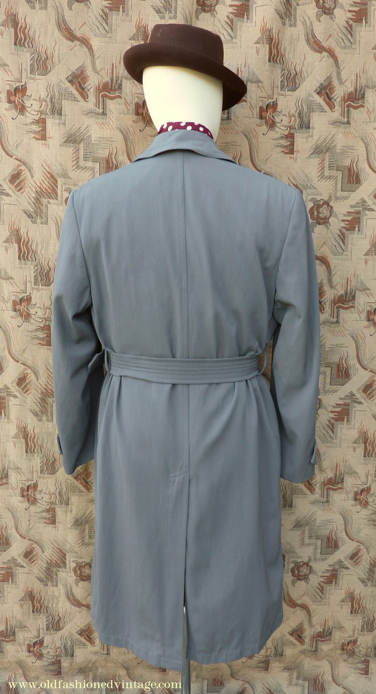 Vintage Mens 1940s 1950s Burton Trenchcoat Grey Gabardine Double Breasted Raincoat Mac