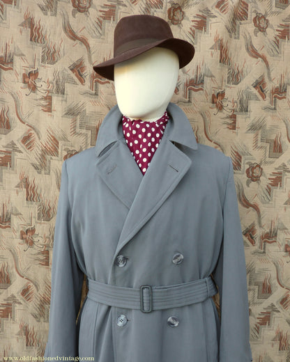Vintage Mens 1940s 1950s Burton Trenchcoat Grey Gabardine Double Breasted Raincoat Mac