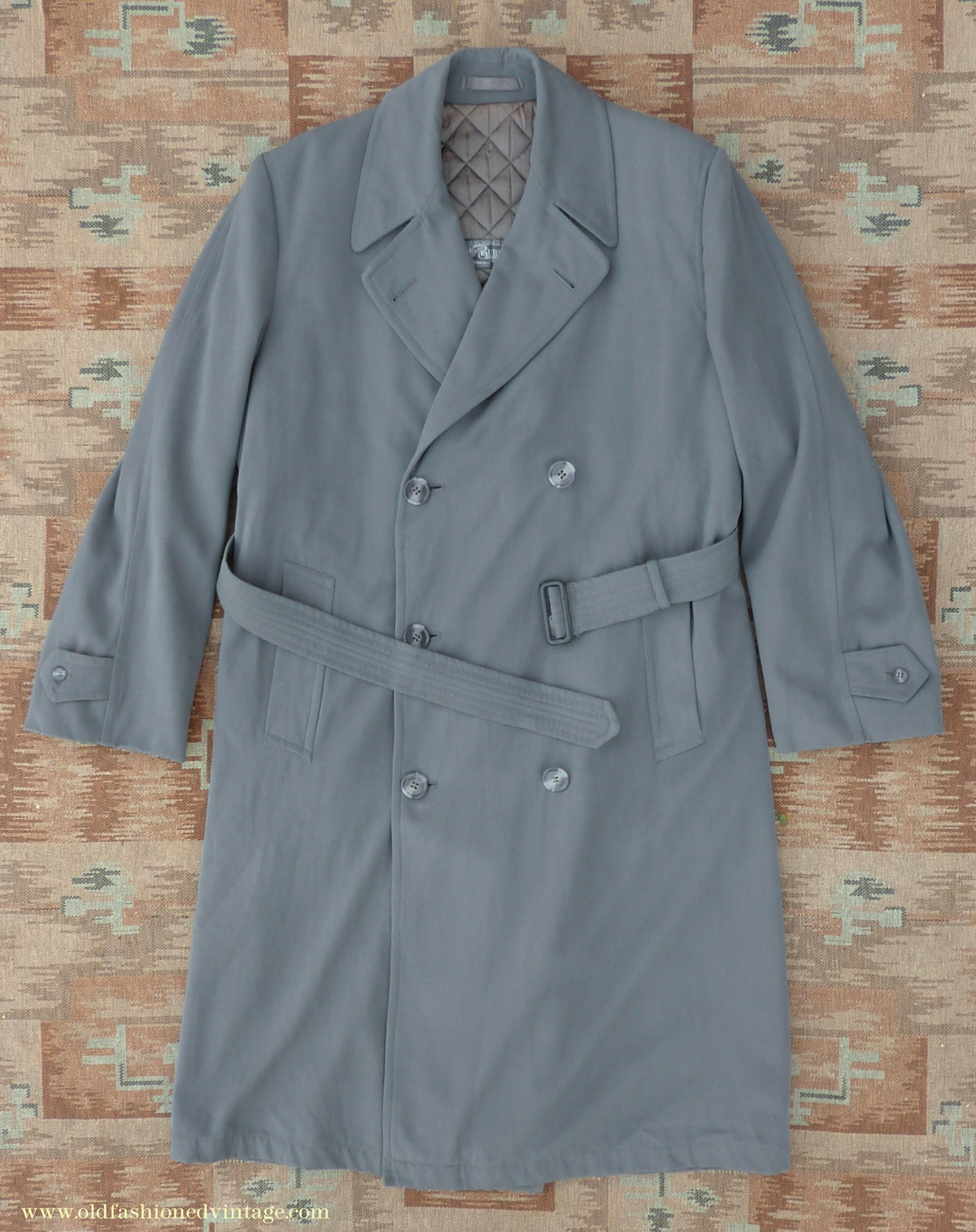 Vintage Mens 1940s 1950s Burton Trenchcoat Grey Gabardine Double Breasted Raincoat Mac