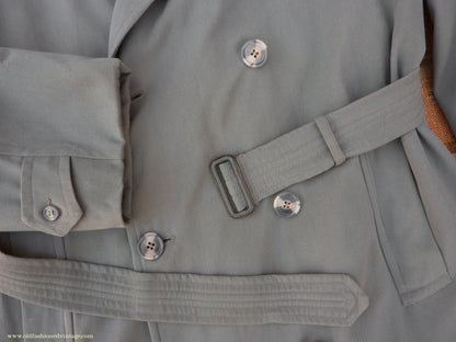 Vintage Mens 1940s 1950s Burton Trenchcoat Grey Gabardine Double Breasted Raincoat Mac
