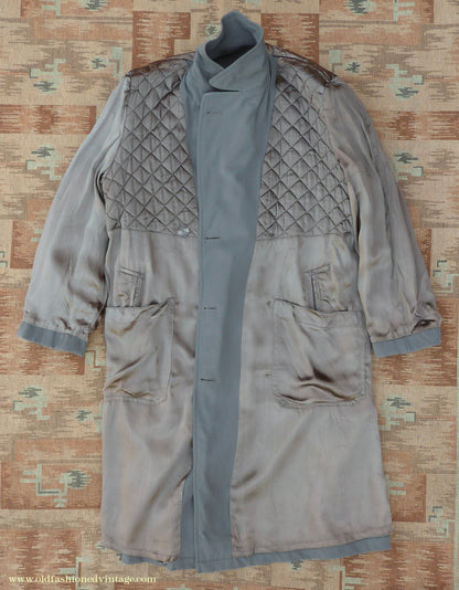 Vintage Mens 1940s 1950s Burton Trenchcoat Grey Gabardine Double Breasted Raincoat Mac