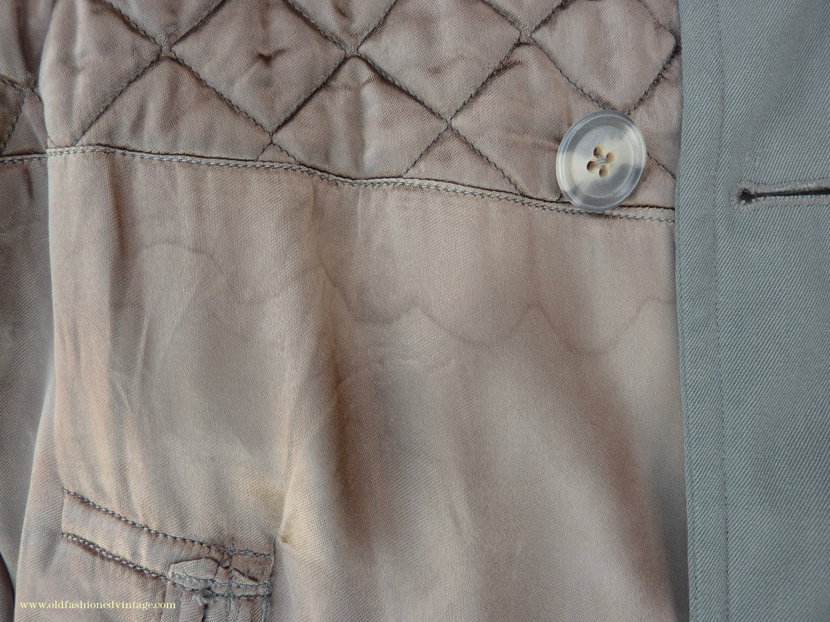 Vintage Mens 1940s 1950s Burton Trenchcoat Grey Gabardine Double Breasted Raincoat Mac