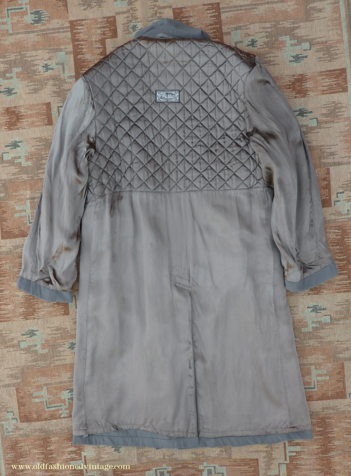 Vintage Mens 1940s 1950s Burton Trenchcoat Grey Gabardine Double Breasted Raincoat Mac