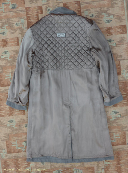 Vintage Mens 1940s 1950s Burton Trenchcoat Grey Gabardine Double Breasted Raincoat Mac