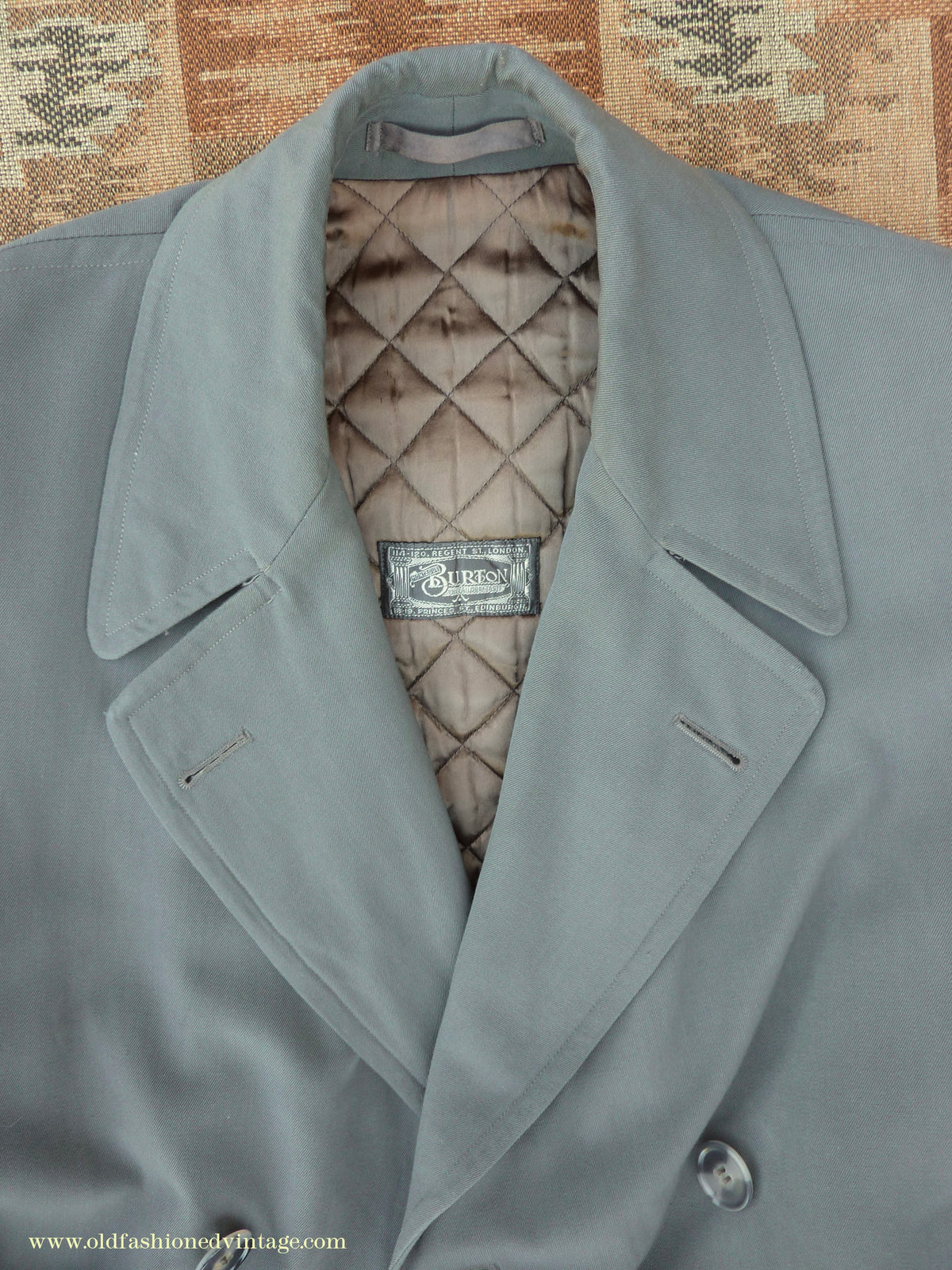 Vintage Mens 1940s 1950s Burton Trenchcoat Grey Gabardine Double Breasted Raincoat Mac