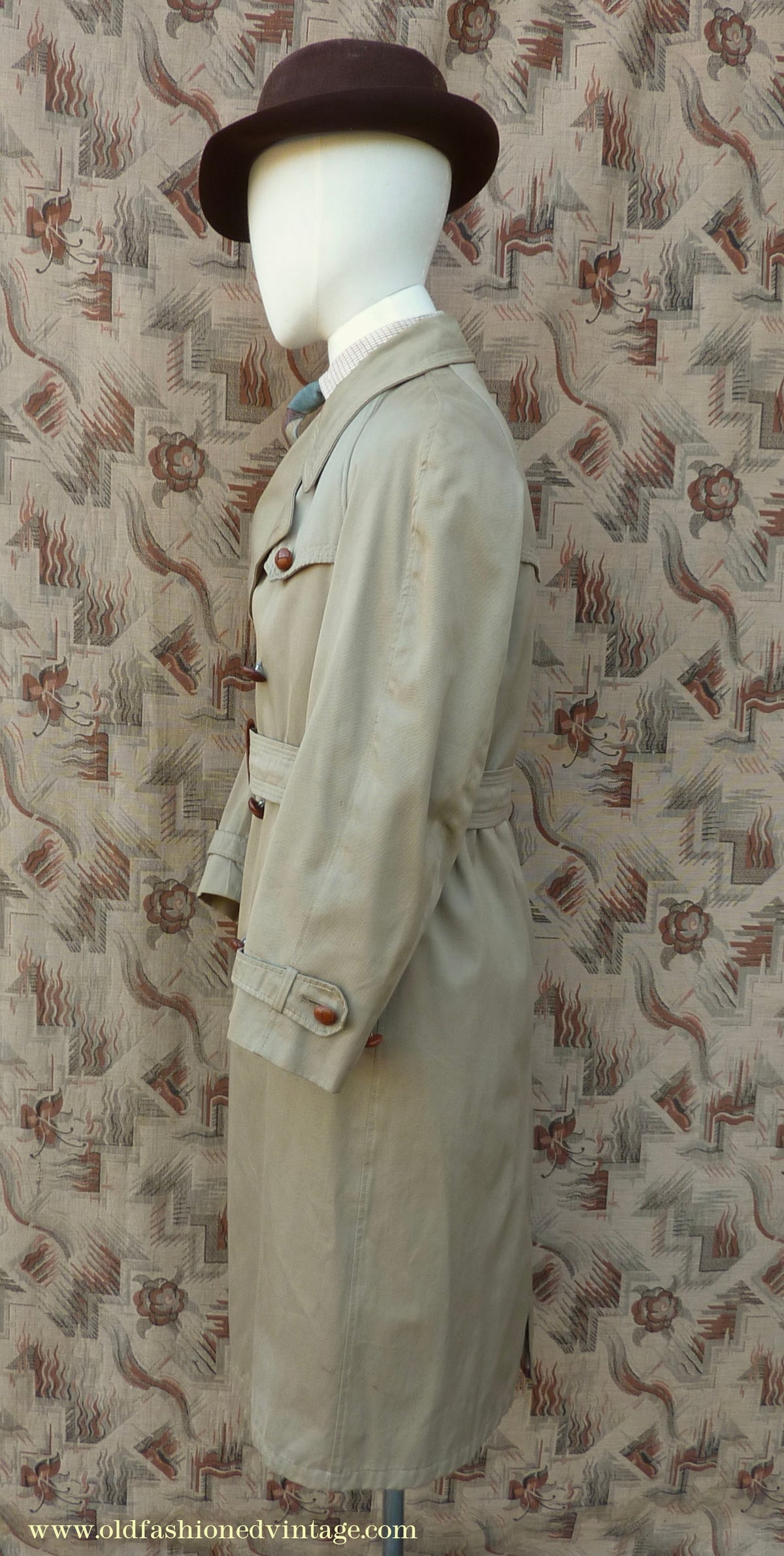 Vintage Youths / Mens 1940s Trench Coat Double Breasted Khaki Tan Raincoat Mac XS