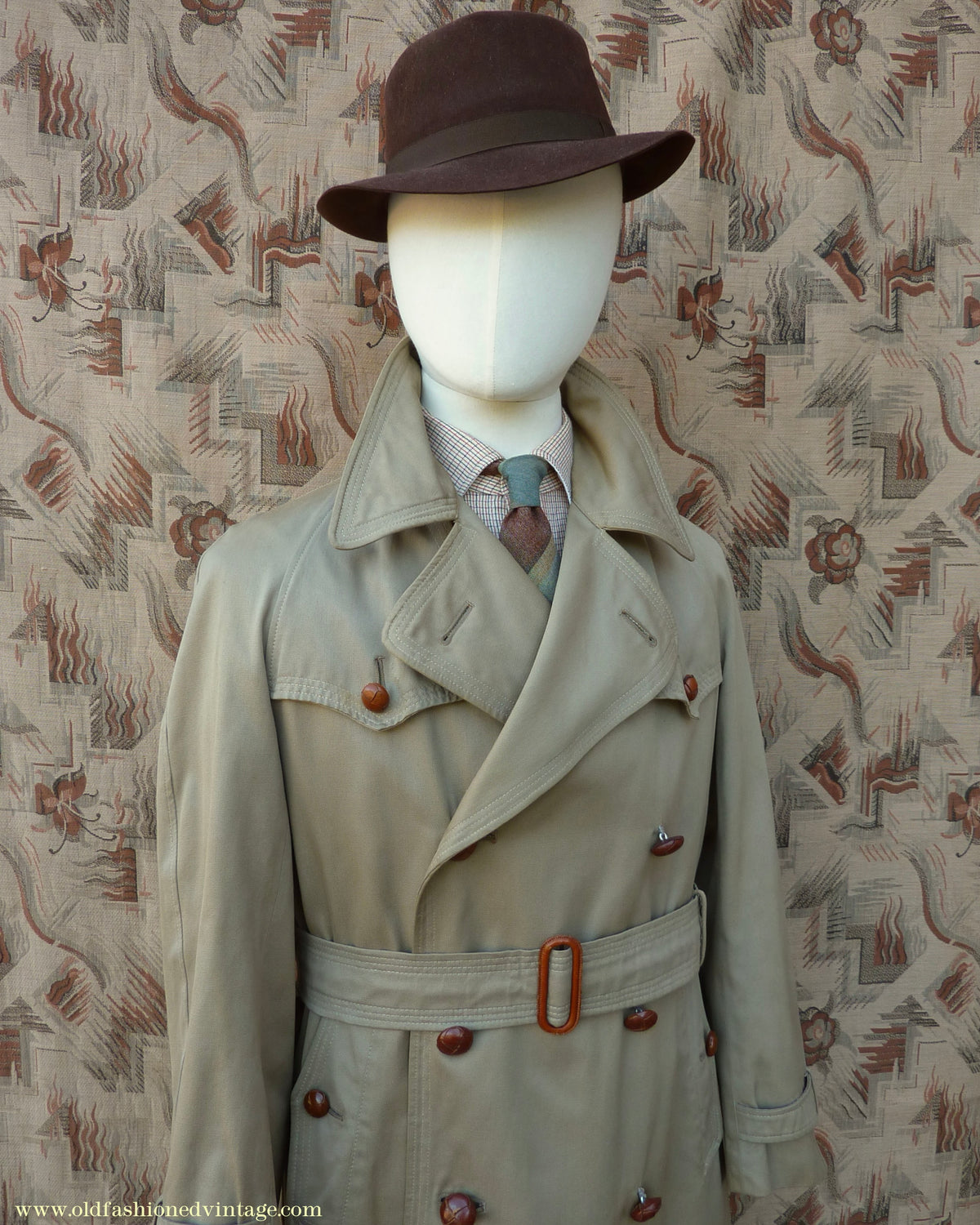 Vintage Youths / Mens 1940s Trench Coat Double Breasted Khaki Tan Raincoat Mac XS