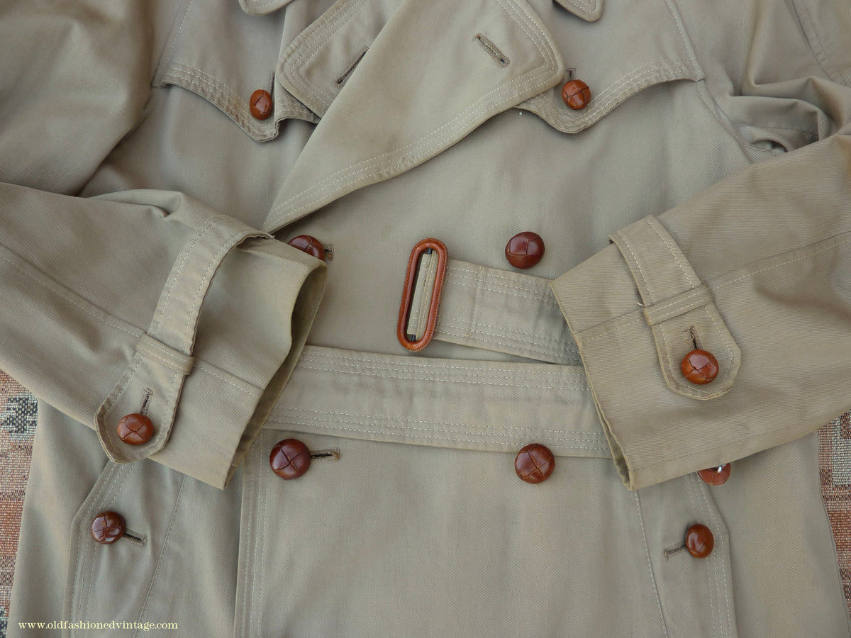 Vintage Youths / Mens 1940s Trench Coat Double Breasted Khaki Tan Raincoat Mac XS