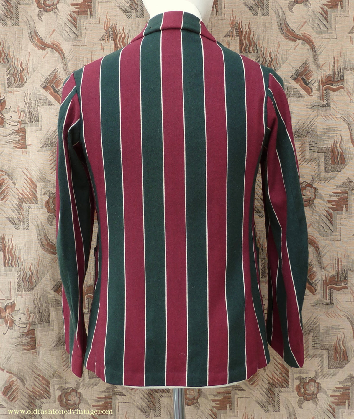 Vintage Mens Youths 1930s Striped Boating Blazer College Varsity Sports Jacket Green Burgundy Wool 36"