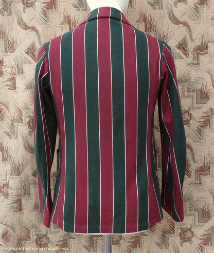 Vintage Mens Youths 1930s Striped Boating Blazer College Varsity Sports Jacket Green Burgundy Wool 36"