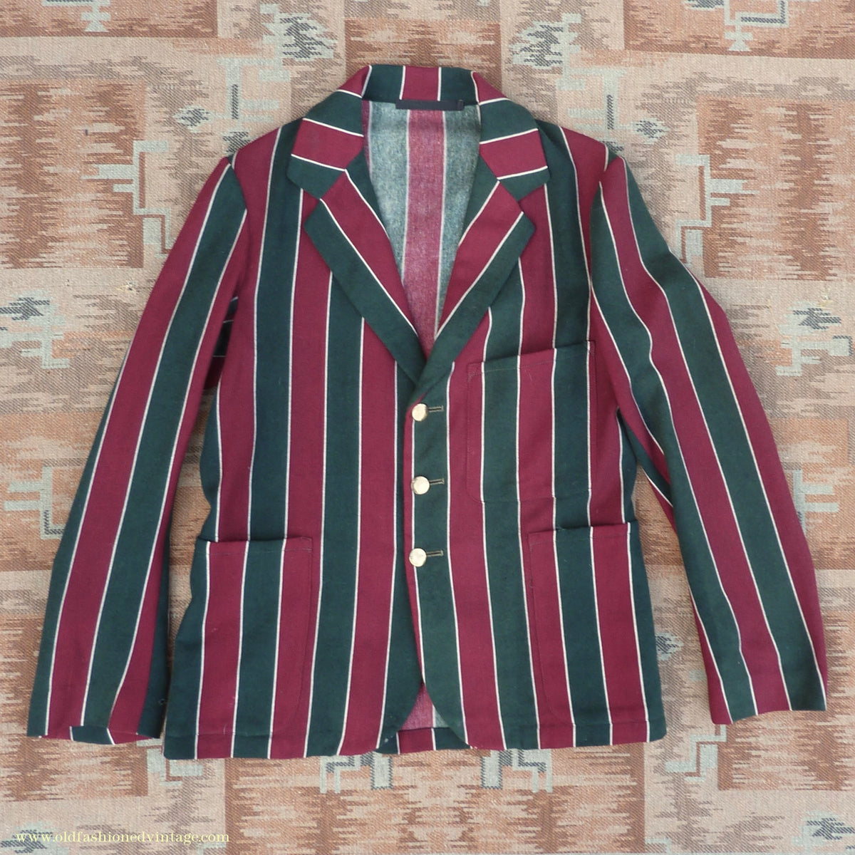 Vintage Mens Youths 1930s Striped Boating Blazer College Varsity Sports Jacket Green Burgundy Wool 36"