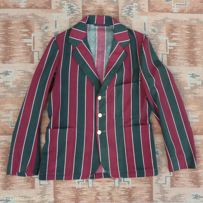 Vintage Mens Youths 1930s Striped Boating Blazer College Varsity Sports Jacket Green Burgundy Wool 36"