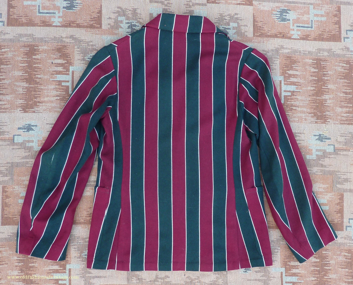 Vintage Mens Youths 1930s Striped Boating Blazer College Varsity Sports Jacket Green Burgundy Wool 36"