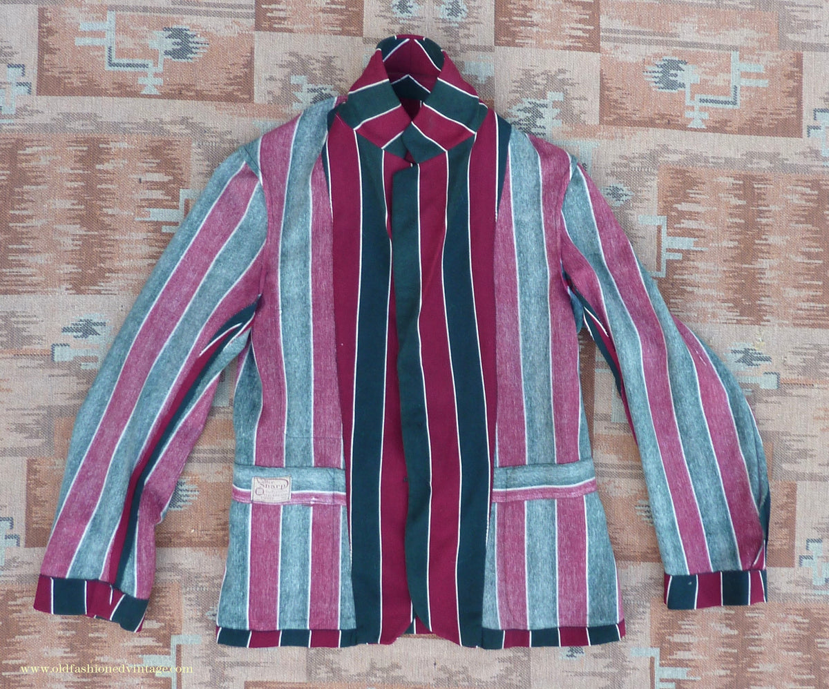 Vintage Mens Youths 1930s Striped Boating Blazer College Varsity Sports Jacket Green Burgundy Wool 36"