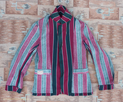Vintage Mens Youths 1930s Striped Boating Blazer College Varsity Sports Jacket Green Burgundy Wool 36"
