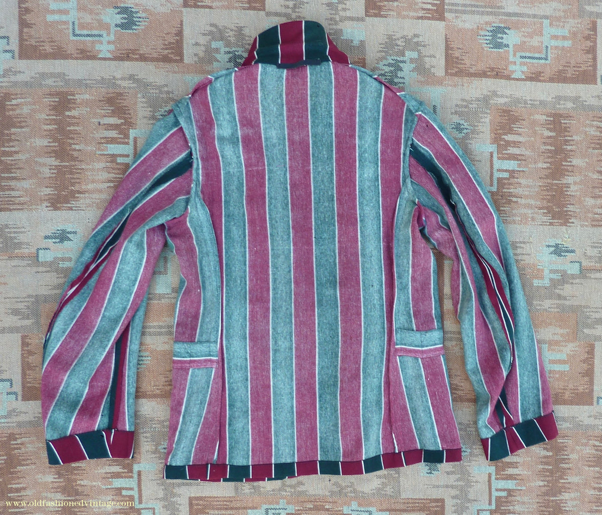 Vintage Mens Youths 1930s Striped Boating Blazer College Varsity Sports Jacket Green Burgundy Wool 36"