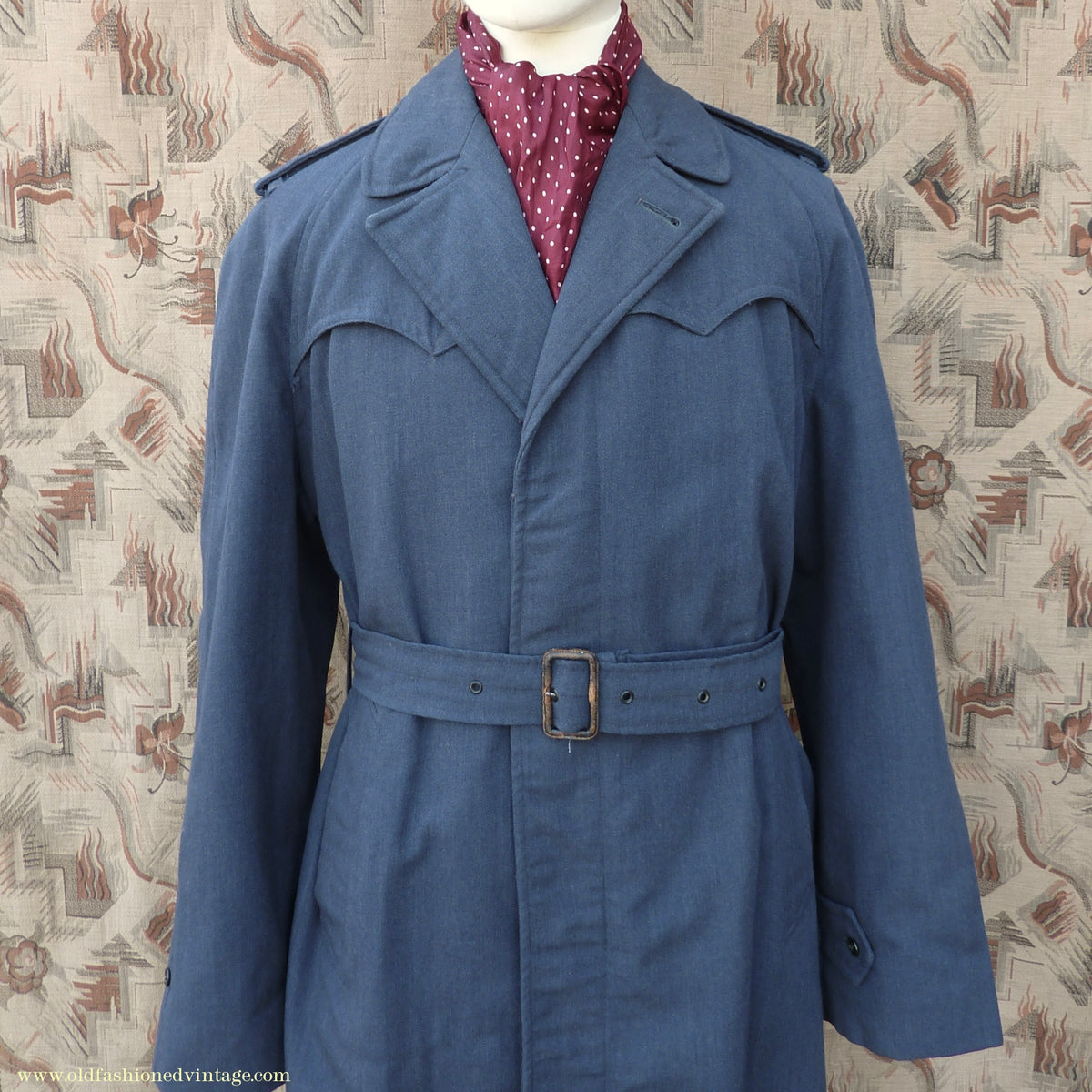 Vintage Mens 1960s Single Breasted Belted Raglan Raincoat Air Force Blue Trench Coat Mac M L