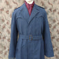 Vintage Mens 1960s Single Breasted Belted Raglan Raincoat Air Force Blue Trench Coat Mac M L