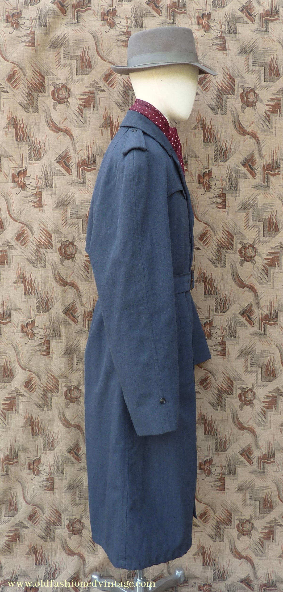 Vintage Mens 1960s Single Breasted Belted Raglan Raincoat Air Force Blue Trench Coat Mac M L